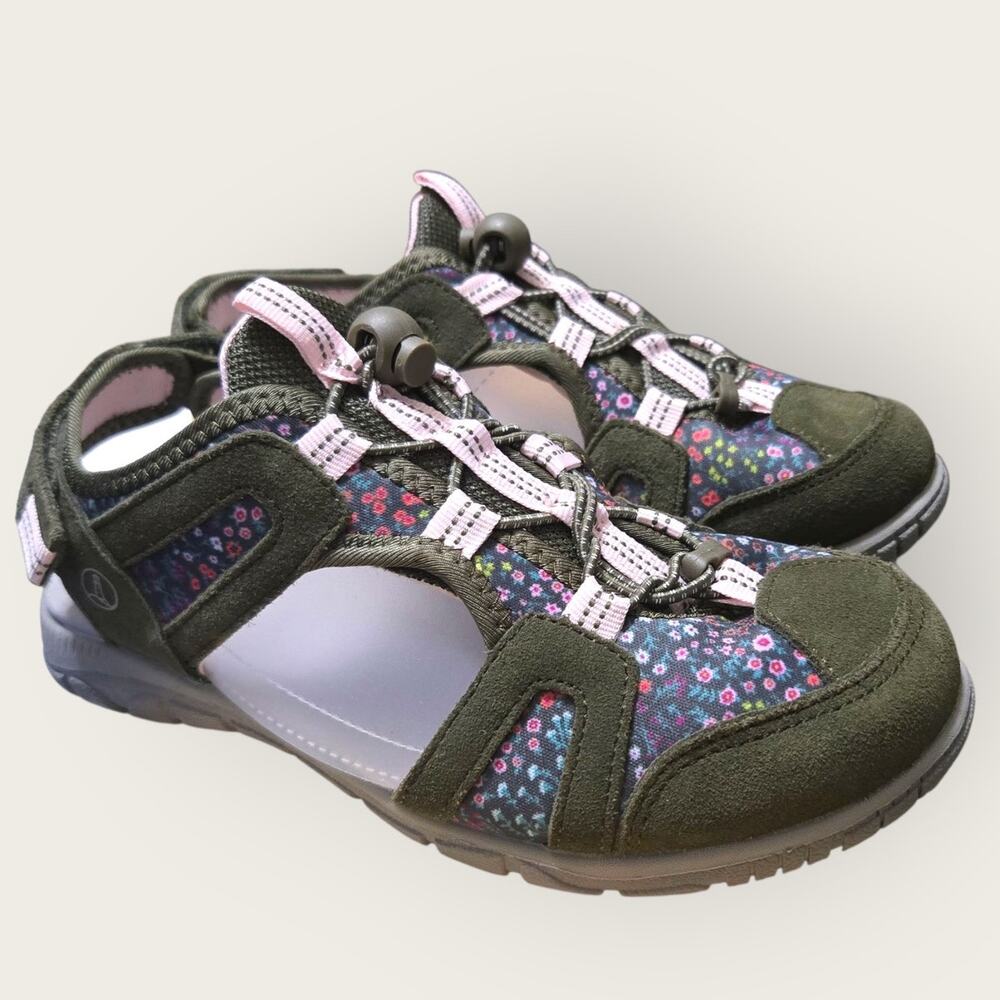 Lands' End‎ Olive Sport Sandals Floral Straps | Women's 7B Hiking
